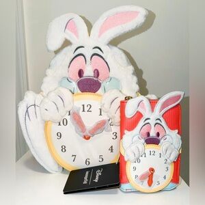 Loungefly Disney Alice In Wonderland White Rabbit Mini Backpack & Wallet SET